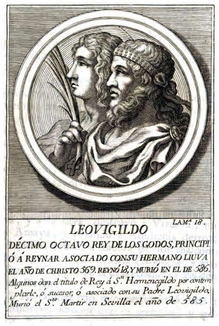 Леовигильд и его сын Герменегильд. Гравюра XVIII века