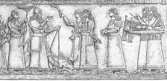 Ритуальная встреча ассирийского царя Ашшурнацирапала II после удачной охоты (Лувр)