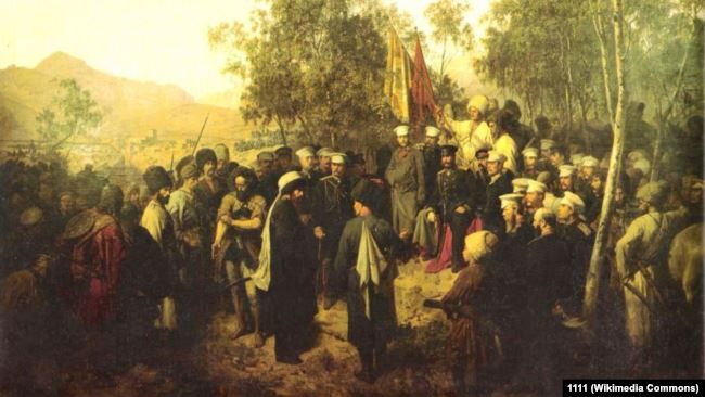 Пленный Шамиль перед главнокомандующим князем Барятинским